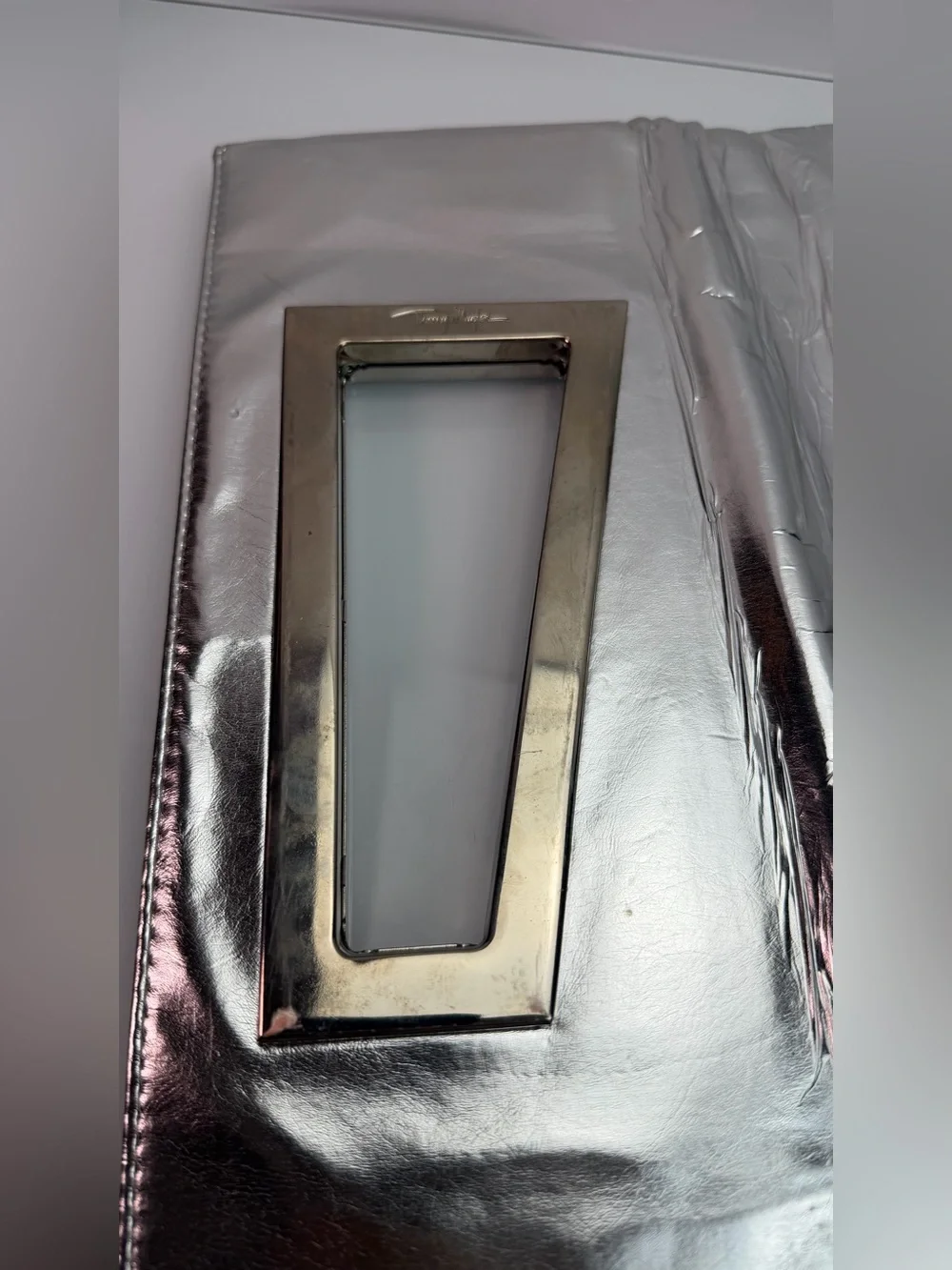 Vintage Thierry Mugler Silver Star Metallic Fold Over Clutch Handbag Purse